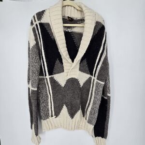 Diesel black gold chunky knit grandpa alpaca sweater grey cream xlarge